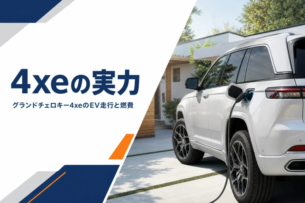 大型SUVに充電ケーブルをつないだ様子を写したグランドチェロキー4xeの記事のアイキャッチ