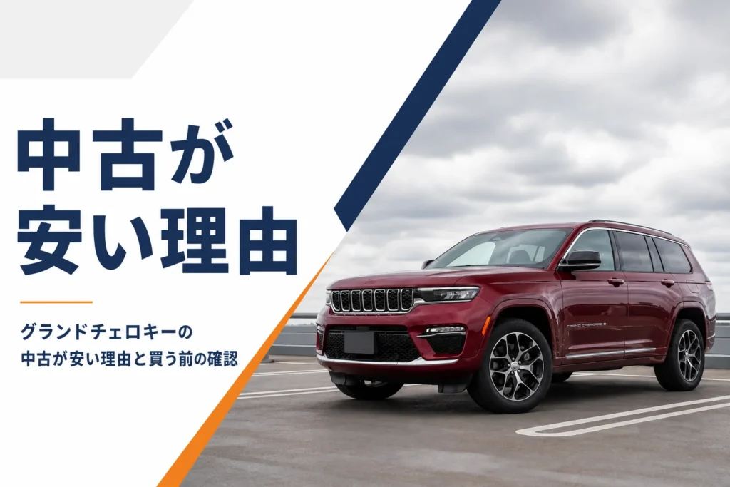屋外駐車場に停まる赤のグランドチェロキーL