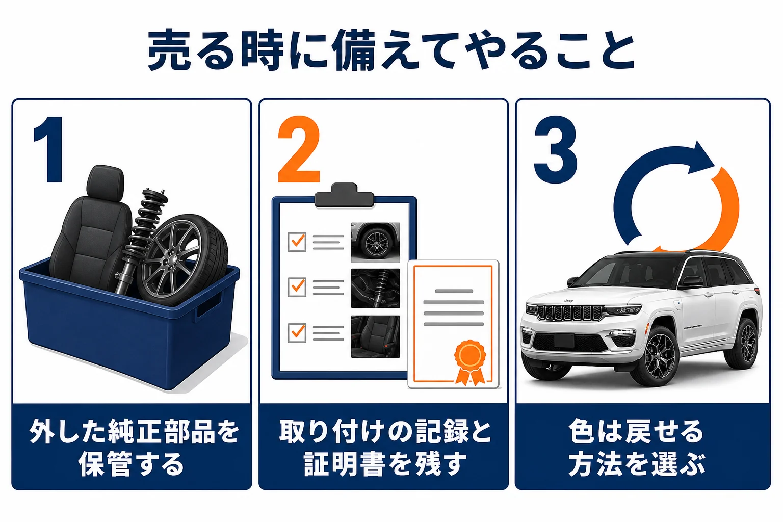 グランドチェロキーをカスタムする時に売却に備えてやっておきたい3つのことの図解