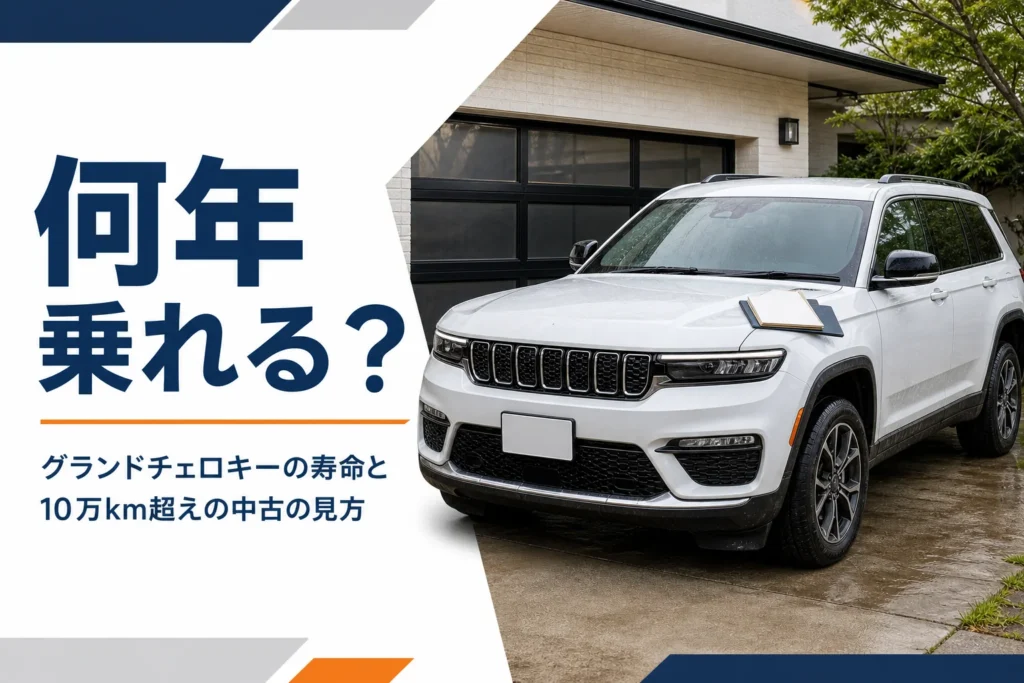 ガレージ前に停まった大型SUVと整備記録簿を写した寿命解説記事のアイキャッチ