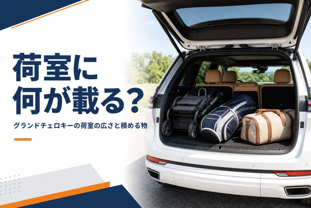 リアゲートを開けた大型SUVの荷室にベビーカーやゴルフバッグを積んだ、荷室の記事のアイキャッチ