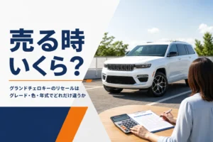 大型SUVと電卓・書類を写したグランドチェロキーのリセールバリューの記事のアイキャッチ