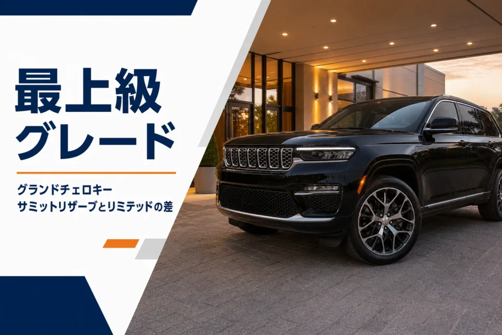 大径ホイールを履いた黒い高級SUVの足元を写したグランドチェロキー サミットリザーブの記事のアイキャッチ
