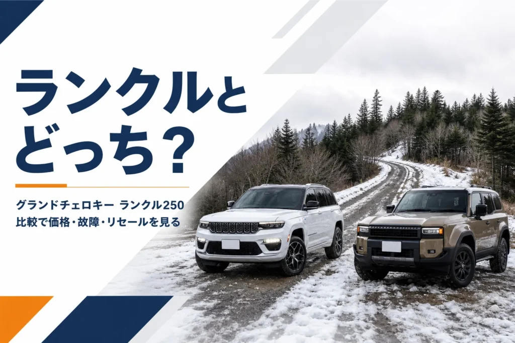 林道の分かれ道に並ぶ大型SUVと本格クロカンSUV